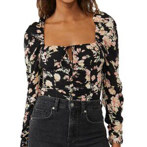 Free People Women's Hilary Printed Top, Black, Large
